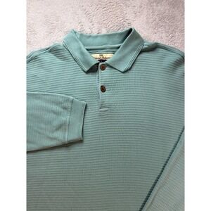 Tommy Bahama Men's Size L Silk Blend Textured Long Sleeve Knit Polo Shirt Teal